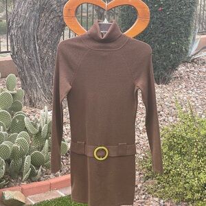 INC INTERNATIONAL CONCEPTS Shimmering Brown Long Sleeve Dress